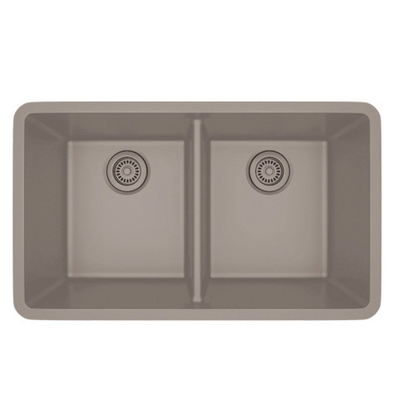 Dakota Sinks GSE-QC5050LD-BE Builders Elements Series 32 Inch Quartz Composite 50/50 Low Divide Double Bowl Undermount Kitchen Sink GSE-QC5050LD-BE Dakota Sinks Beige