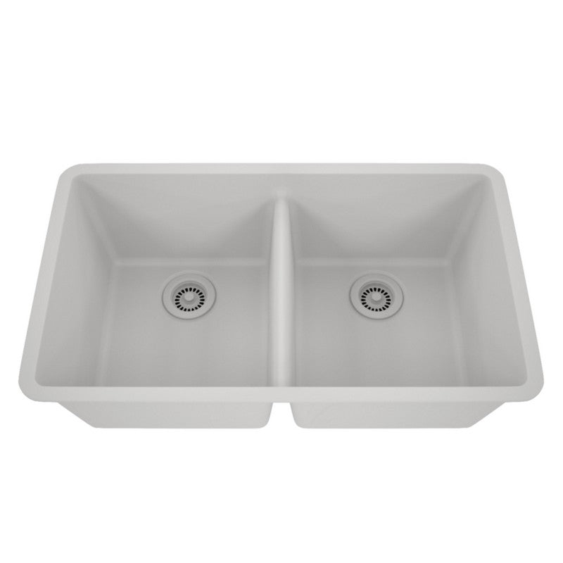 Dakota Sinks GSE-QC5050LD-BE Builders Elements Series 32 Inch Quartz Composite 50/50 Low Divide Double Bowl Undermount Kitchen Sink GSE-QC5050LD-W Dakota Sinks White