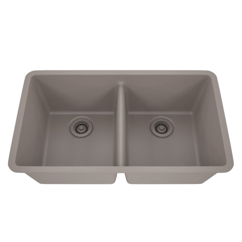 Dakota Sinks GSE-QC5050LD-BE Builders Elements Series 32 Inch Quartz Composite 50/50 Low Divide Double Bowl Undermount Kitchen Sink - Dakota Sinks