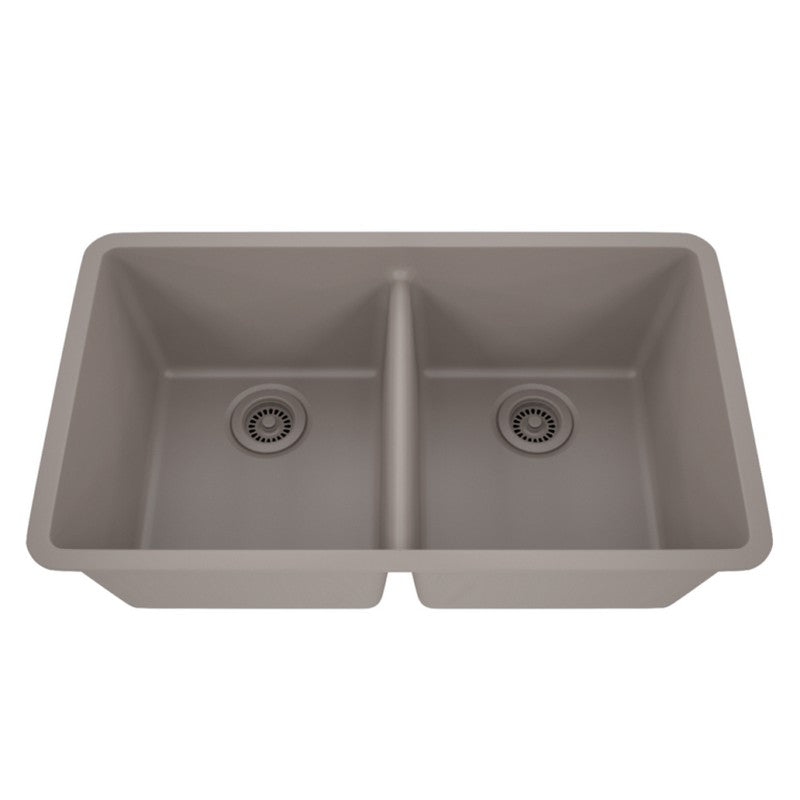 Dakota Sinks GSE-QC5050LD-BE Builders Elements Series 32 Inch Quartz Composite 50/50 Low Divide Double Bowl Undermount Kitchen Sink GSE-QC5050LD-CO Dakota Sinks Concrete