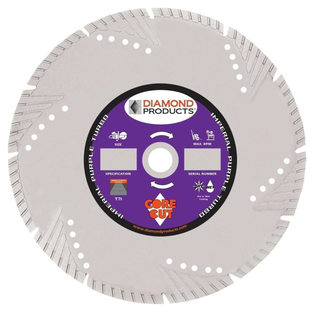 Imperial Purple High Speed Turbo Blade for Concrete 79952 Diamond Products 12" x .125 x 1" Single