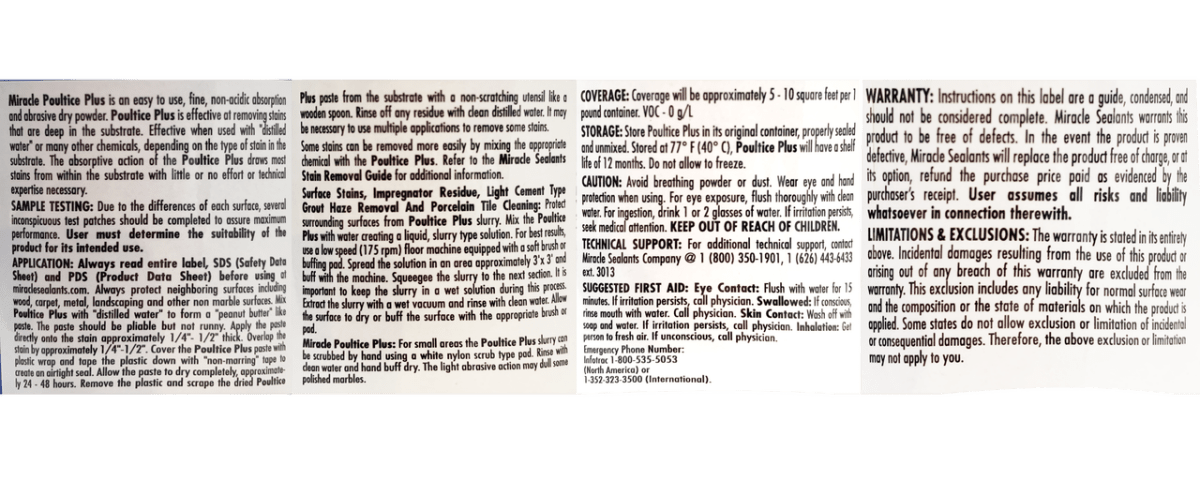 Miracle Poultice Plus Powder Stain Remover Miracle Sealants
