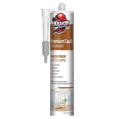 Premium Siliconized Caulk Sealant 300 ml (10.1 FL Oz.) White - Case of 12 Kraken Bond