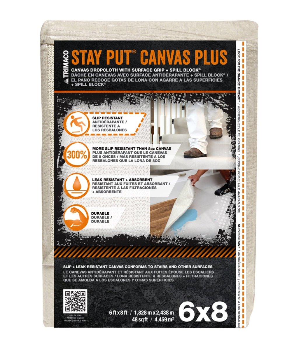 Stay Put® Plus Slip Resistant Canvas Dropcloth 4329 Trimaco 6 x8 - 12 Pack