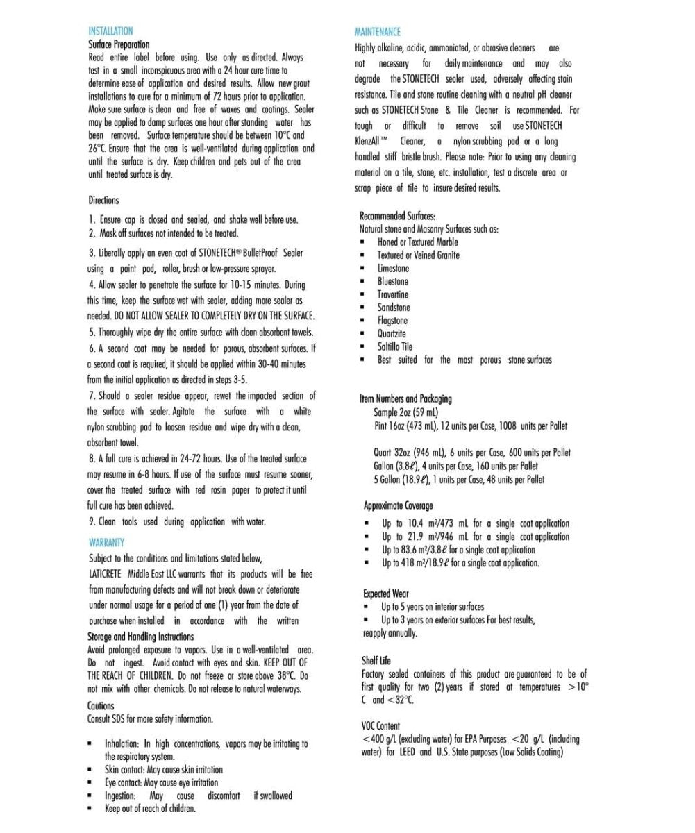 StoneTech Bulletproof Stone Sealer Laticrete