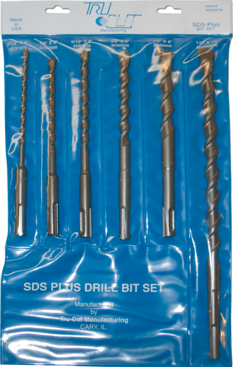 Thunder Twist SDS-Plus Sets SDSSET6 Tru-Cut 1/2 x 10, 1/2 x 6, 3/8 x 6, 5/16 x 6, 1/4 x 6, 3/16 x 6