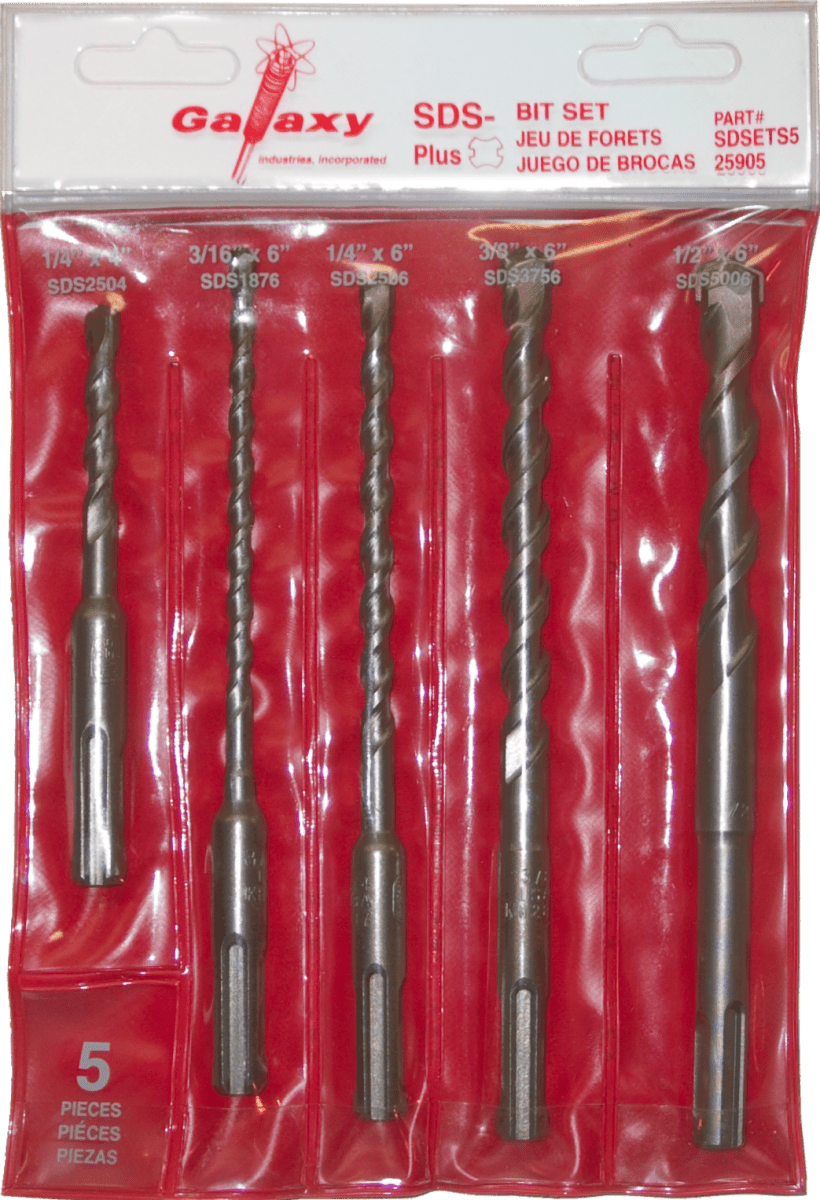 Thunder Twist SDS-Plus Sets SDSSET5 Tru-Cut 1/2 x 6, 3/8 x 6, 1/4 x 6, 3/16 x 6, 1/4 x 4