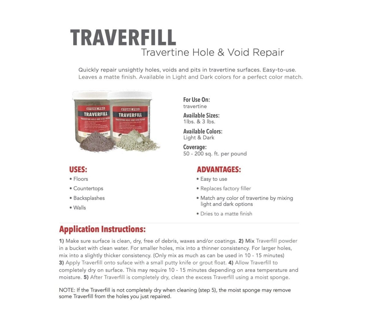 Traverfill Travertine Hole Filler Stone Pro