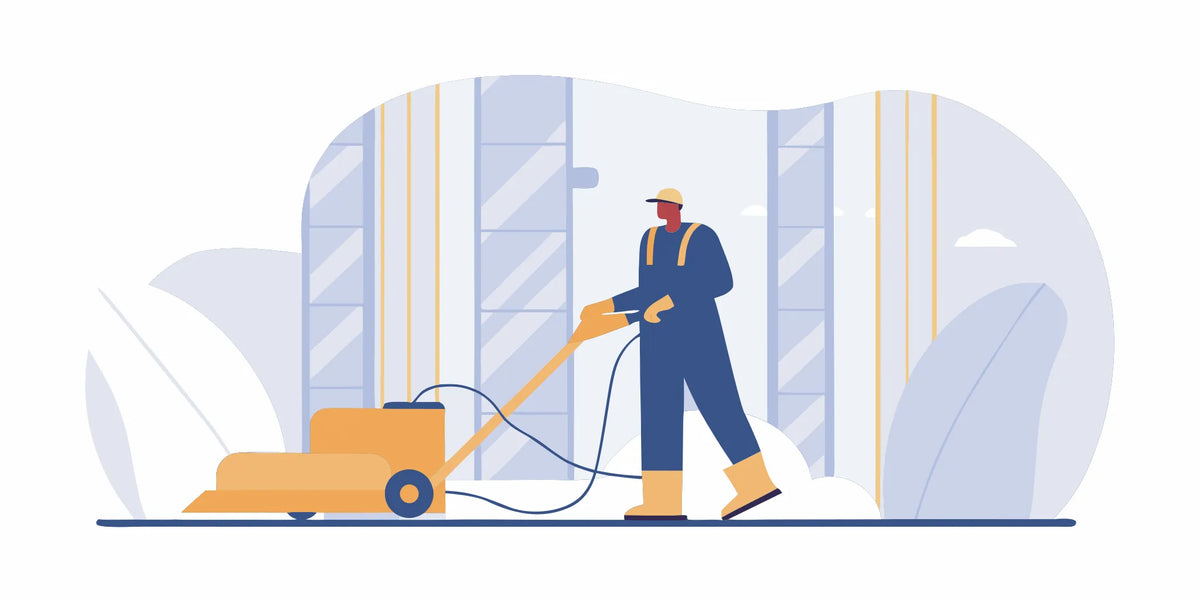 Professional using a concrete grinder to polish a concrete floor.