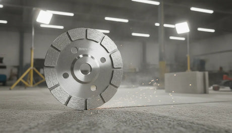 Diamond cup wheel grinding concrete surface