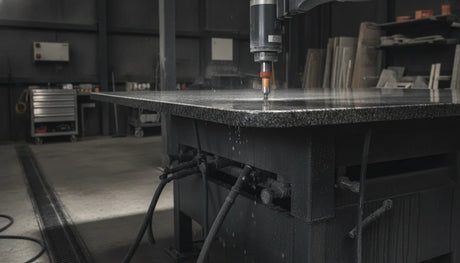 Diamond router bit shaping a granite countertop edge