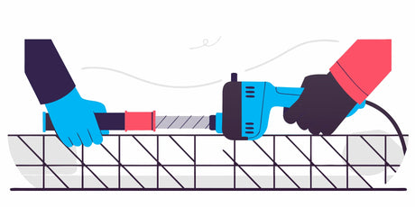Professional crew using a portable rebar cutter