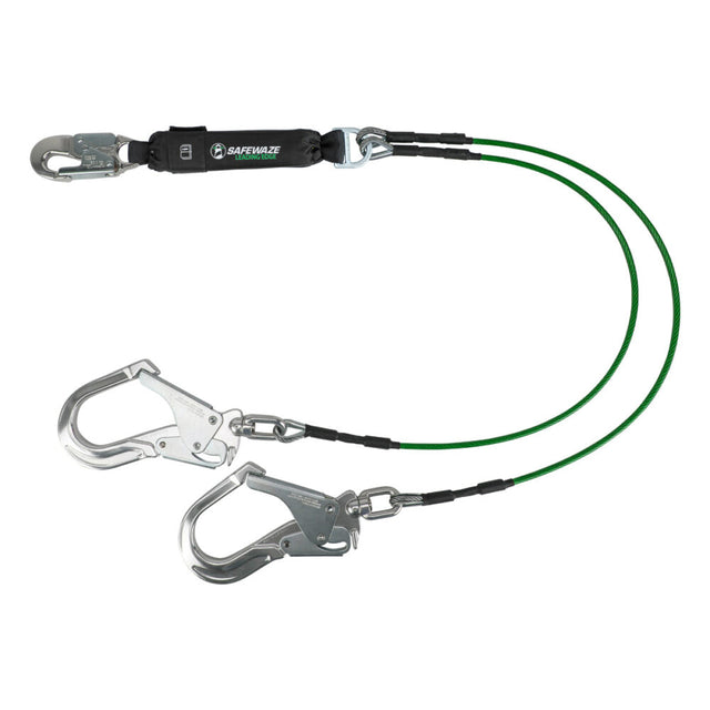 Leading Edge 6′ Energy Absorbing Lanyard: Dual Leg, Alu Swivel Rebar Hooks Safewaze
