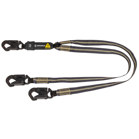 Arc Flash 6′ Energy Absorbing Lanyard: Aramid, Dual Leg, Dielectric Snap Hooks Safewaze