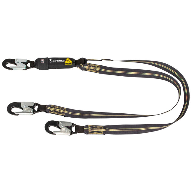Arc Flash 6′ Energy Absorbing Lanyard: Aramid, Dual Leg, Alu Snap Hooks Safewaze