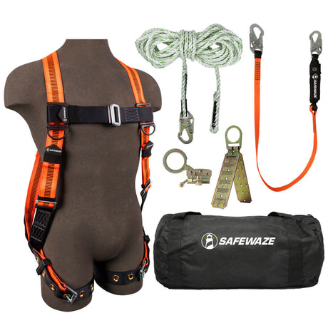 V-Line Bag Roof Kit: FS99185-E Harness, FS700-50 VLL, FS1120 Grab, FS88560-E Lanyard, FS870 Anchor, FS8150 Bag Safewaze