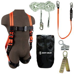 V-Line Bag Roof Kit: FS99280-E Harness, FS700-100 VLL, FS1118-DC Grab, FS88560-E Lanyard, FS870 Anchor, FS8185 Bag Safewaze