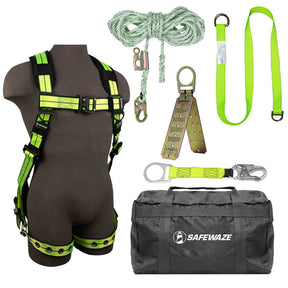 PRO+ Bag Roof Kit: FS-FLEX185 Harn, FS700-50GA VLL, FS813 Extender, FS811-20 Strap, FS870 Anchor, FS8175 Bag Safewaze