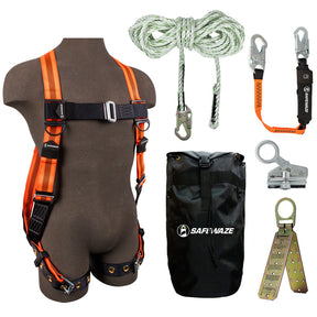 V-Line Bag Roof Kit: FS99185-E Harness, FS700-50 VLL, FS1118-DC Grab, FS88560-E3 Lanyard, FS870 Anchor, FS8185 Bag Safewaze