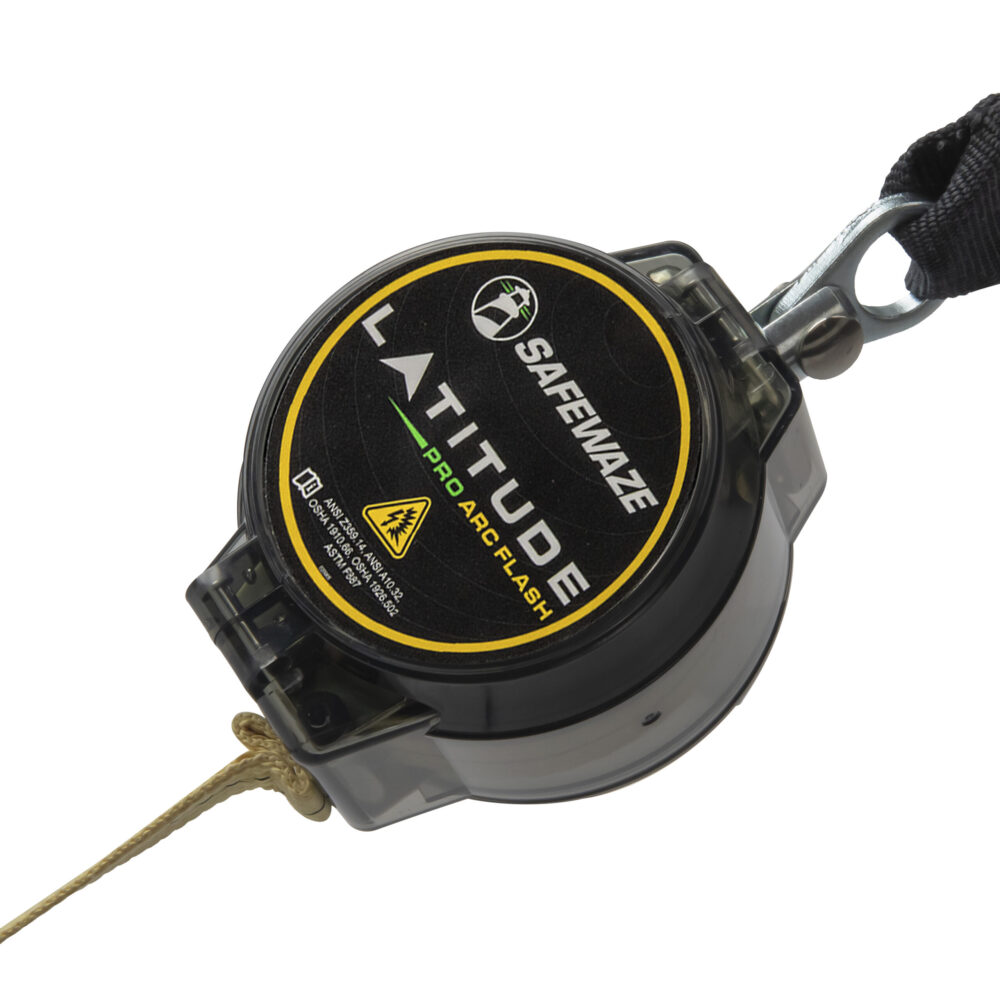 Latitude Pro Arc Flash 7′ Single Web SRL-P: 13″ Aramid Ext. w/Alu Snap Hook, Alu Captive Eye Carabiner Safewaze