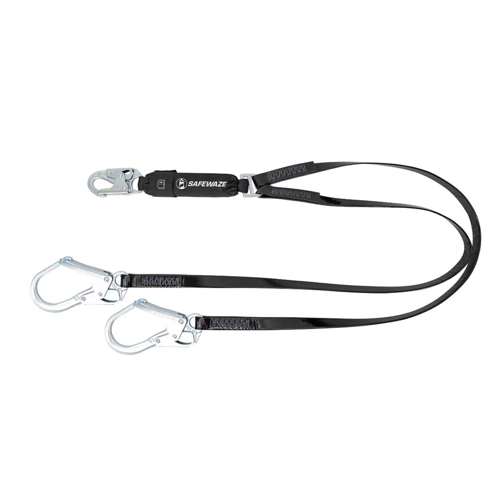 PRO-Shield 6′ Energy Absorbing Lanyard: Dual Leg, Rebar Hooks Safewaze