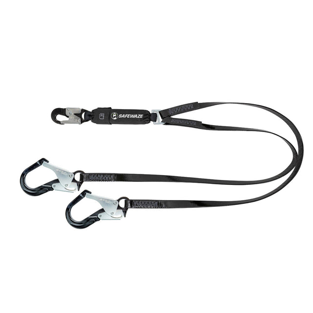 PRO-Shield 6′ Energy Absorbing Lanyard: Dual Leg, Alu Rebar Hooks Safewaze