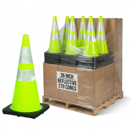 Traffic Cones - Lime 17718-136-10 Mutual Industries 36" - Pallet of 270 Count Reflective