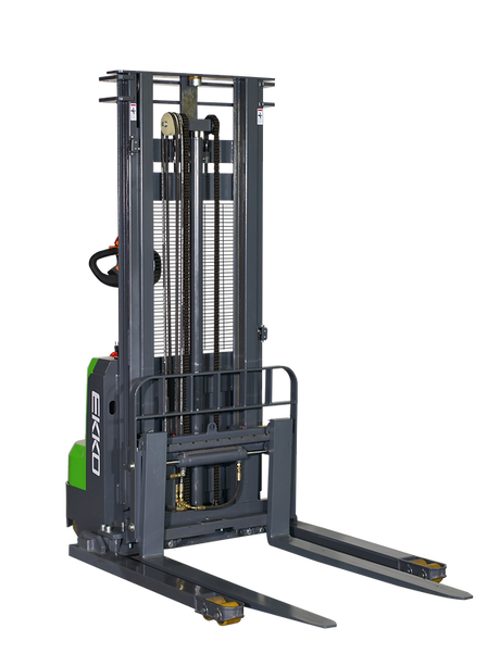 Lithium Counterbalanced Walkie Stacker with Side Shifting - Triple Mast with 3,000 lb Capacity at 189" Lift Height EKKO
