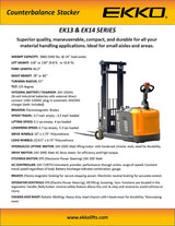 Counterbalanced Walkie Stacker - 130" Lift with 3,300 lb EKKO