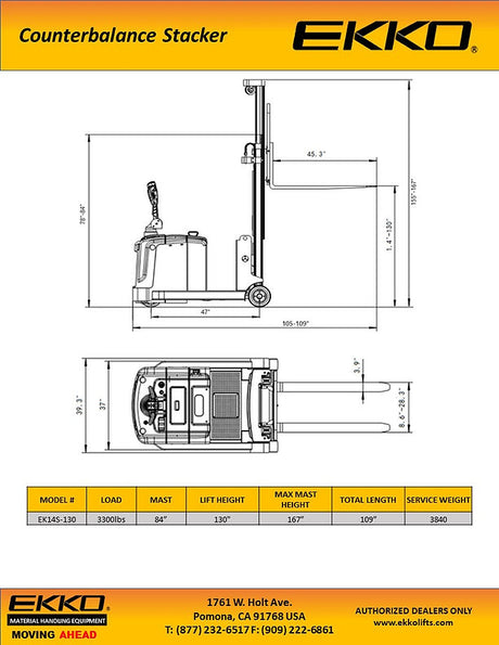 Counterbalanced Walkie Stacker with Side-Shifting - 130" Lift Height EKKO