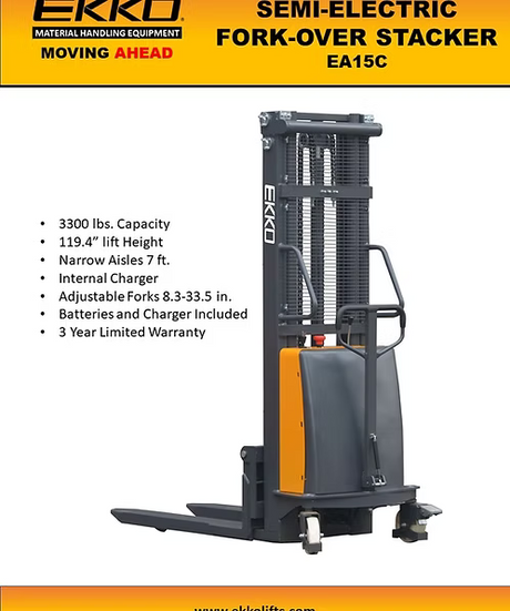 Semi-Electric Fork-Over Stacker with 119.3" Lift Height EKKO