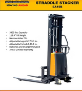Semi-Electric Straddle Stacker, 3,300 lb Capacity with 119.4" Power Lift EKKO