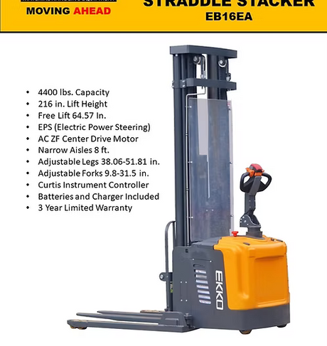 Full Powered Straddle Stacker EB16EA with 216" Lift Height EKKO