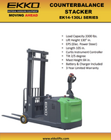 Lithium Powered Counterbalanced Walkie Stacker - 3,300 lb Capacity, 130" Lift Height EKKO