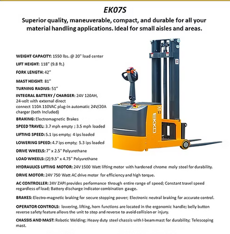Counterbalance Walkie Stacker - AC motor with 118" Lift EKKO