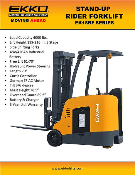 Stand-Up Rider Forklift - Cushion Tire · 189" Lift EKKO