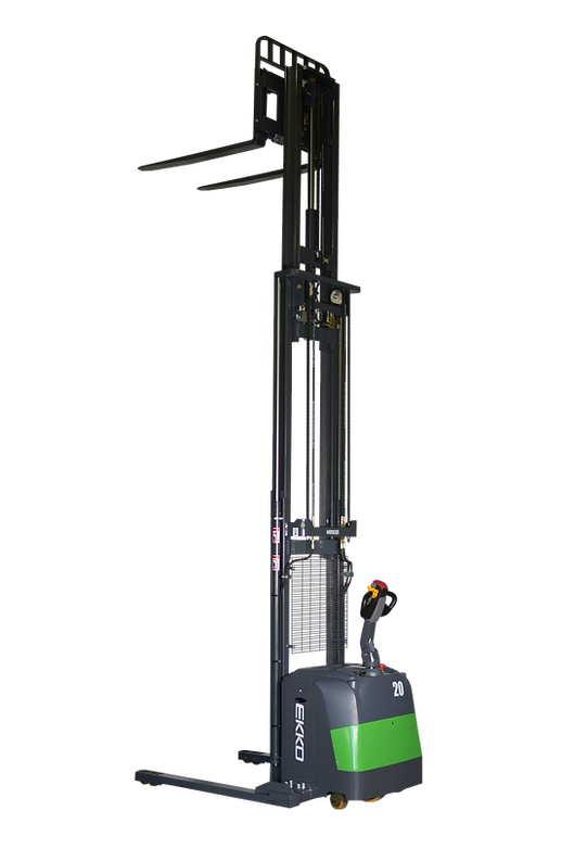 Full Powered Electric Straddle Stacker EB20CS with 177" Triple Mast with Lithium Battery EKKO