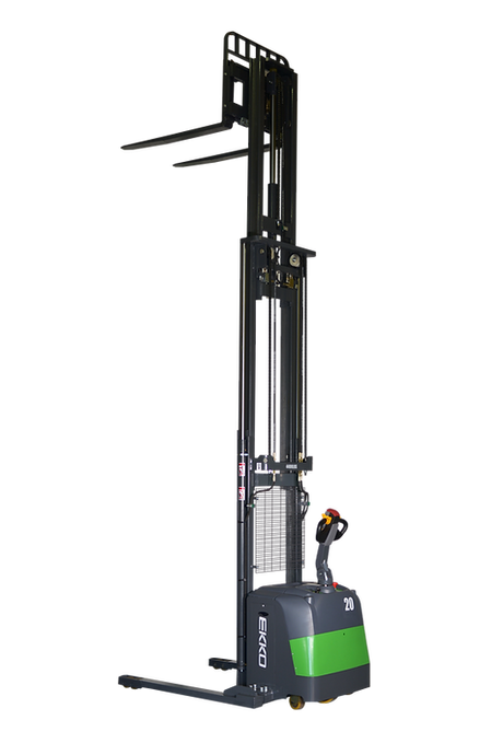 Full Powered Electric Straddle Stacker EB20CS with 177" Triple Mast with Lithium Battery EKKO