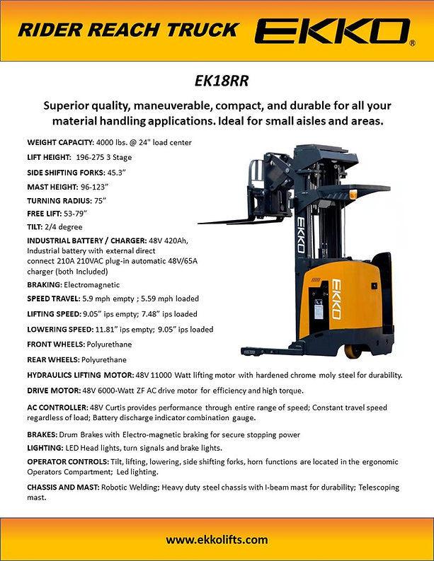 Stand-Up Narrow Aisle Reach Truck - 275" Lift Height EKKO