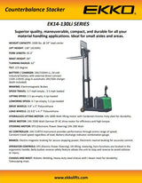 Lithium Counterbalanced Walkie Stacker with Side-Shifting - 3,300 lb Capacity, 130" Lift Height EKKO