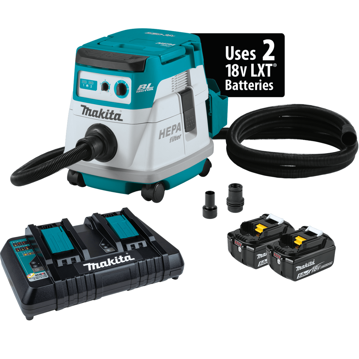 36V (18V X2) LXT Brushless 2.1 Gallon HEPA Filter Dry Dust Extractor Kit (5.0Ah) Makita
