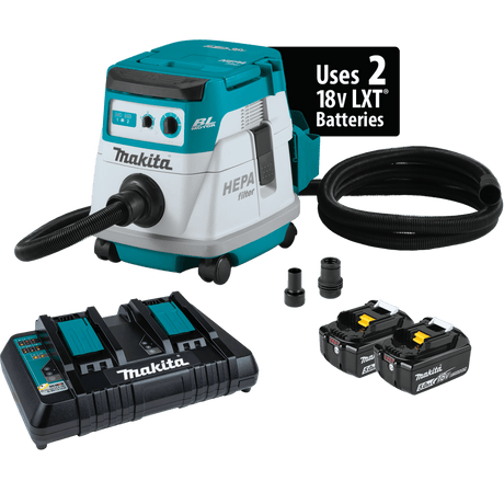 36V (18V X2) LXT Brushless 2.1 Gallon HEPA Filter Dry Dust Extractor Kit (5.0Ah) Makita
