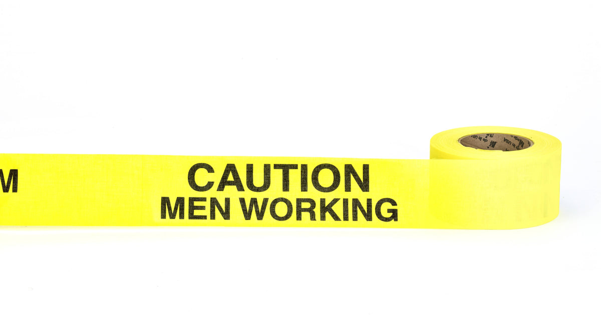 Repulpable Tape 17771-45-2000 Mutual Industries Yellow Caution Men Working Ovrhead 2' x 45YD - 20 per Order