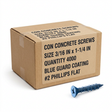 CON CONCRETE SCREWS - PHILLIPS FLAT (BLUE GUARD COATING) - #2 Phillips CONFB0316114 Daggerz 3/16" x 1-1/4" (Box of 4000)