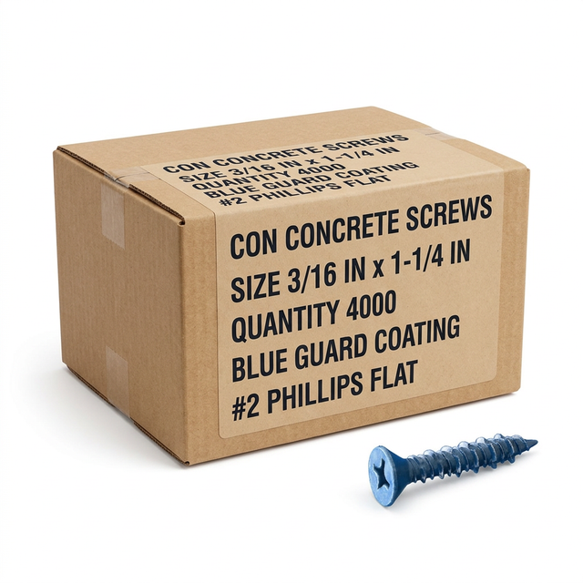 CON CONCRETE SCREWS - PHILLIPS FLAT (BLUE GUARD COATING) - #2 Phillips CONFB0316114 Daggerz 3/16" x 1-1/4" (Box of 4000)