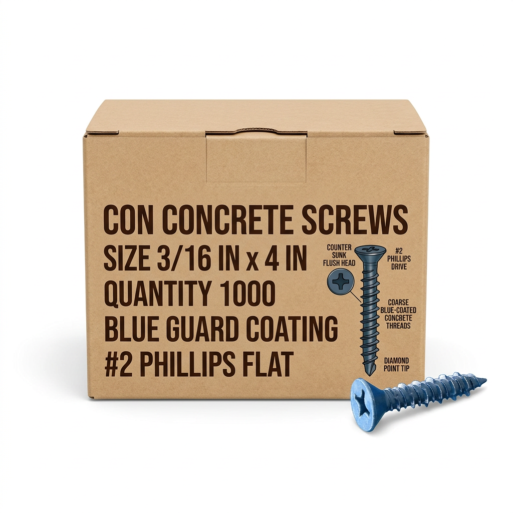 CON CONCRETE SCREWS - PHILLIPS FLAT (BLUE GUARD COATING) - #2 Phillips CONFB031640 Daggerz 3/16" x 4" (Box of 1000)