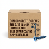 CON CONCRETE SCREWS - PHILLIPS FLAT (BLUE GUARD COATING) - #2 Phillips CONFB031640 Daggerz 3/16" x 4" (Box of 1000)