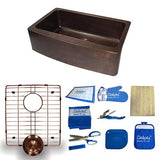 Dakota Sinks DSE-HCA3320 Signature Elements Series 32 7/8 Inch Handmade Copper Single Bowl Apron Front Kitchen Sink - Hammered Copper Dakota Sinks