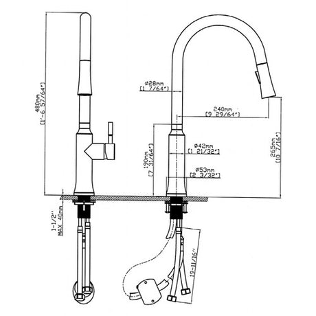 Dakota Sinks DSF-19KPO00 Dakota Signature 18 7/8 Inch Single Pull-Out Kitchen Faucet Dakota Sinks