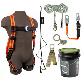 V-Line Bucket Roof Kit: FS99185-E Harness, FS700-50 VLL, FS1120 Grab, FS88560-E3 Lanyard, FS870 Anchor, FS902 Trauma Safewaze